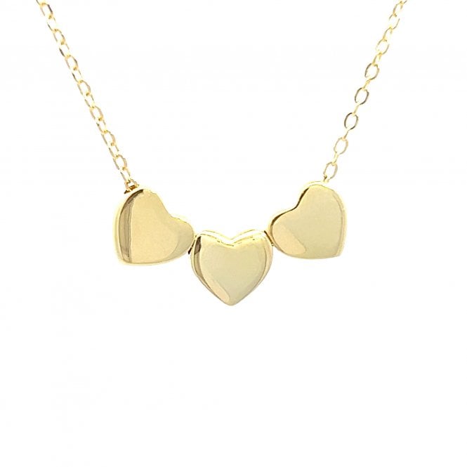 Faith Yellow Gold Sterling Silver  Plain Triple Heart Necklace 2.2 x 0.7cm, 16-18