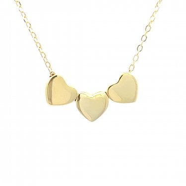 Faith Yellow Gold Sterling Silver Plain Triple Heart Necklace 2.2 x 0.7cm, 16-18"