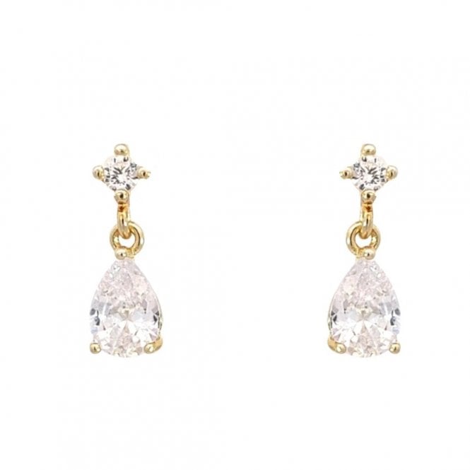Faith Yellow Gold Sterling Silver  Round Claw Set Stud with Claw Set Pear CZ Drop Earrings 0.5 x 1.4cm