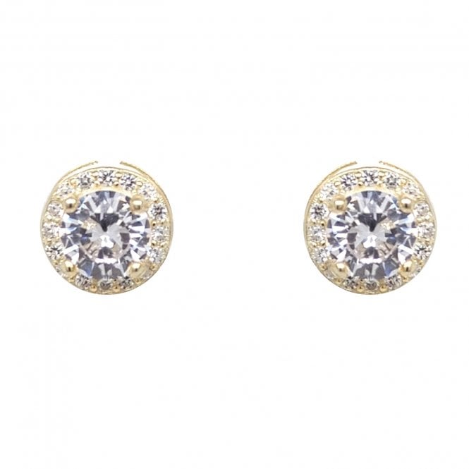 Faith Yellow Gold Sterling Silver  Round CZ Halo Stud Earrings 0.7 x 0.7cm 
