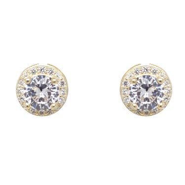 Faith Yellow Gold Sterling Silver Round CZ Halo Stud Earrings 0.7 x 0.7cm 