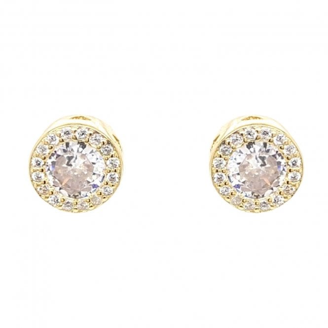 Faith Yellow Gold Sterling Silver  Round CZ Halo Stud Earrings 0.8 x 0.8cm 