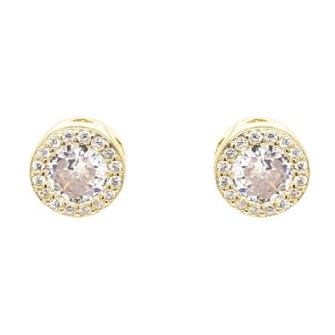 Faith Yellow Gold Sterling Silver Round CZ Halo Stud Earrings 0.8 x 0.8cm 