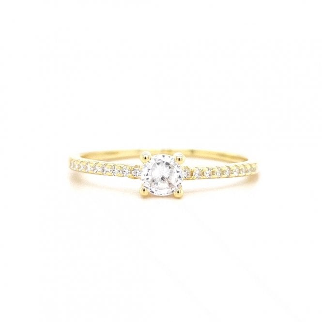 Faith Yellow Gold Sterling Silver  Round CZ Solitaire with CZ Shoulders Ring