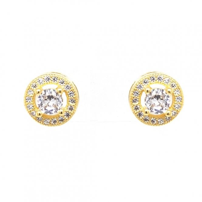 Faith Yellow Gold Sterling Silver  Round CZ with Floating Halo Stud Earrings 0.8 x 0.8cm