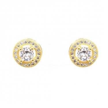 Faith Yellow Gold Sterling Silver Round CZ with Floating Halo Stud Earrings 0.8 x 0.8cm