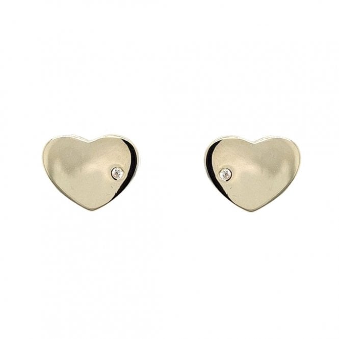 Faith Yellow Gold Sterling Silver  Single CZ Plain Heart Stud Earrings 1.1 x 0.9cm