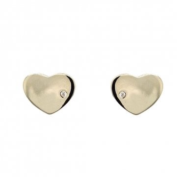 Faith Yellow Gold Sterling Silver Single CZ Plain Heart Stud Earrings 1.1 x 0.9cm