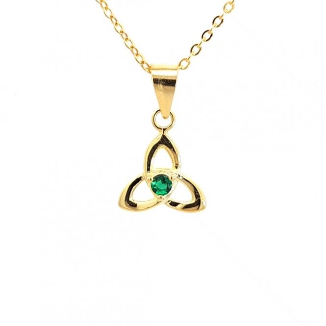 Faith Yellow Gold Sterling Silver  Trinity Knot with Green CZ Necklace 1 x 0.9cm, 16-18