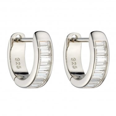 Fiorelli Sterling Silver CZ Baguette Huggie Hoop Earrings