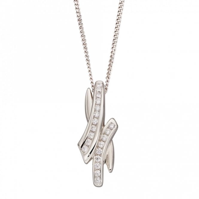 Fiorelli  Sterling Silver CZ Crossover Necklace 41cm-46cm