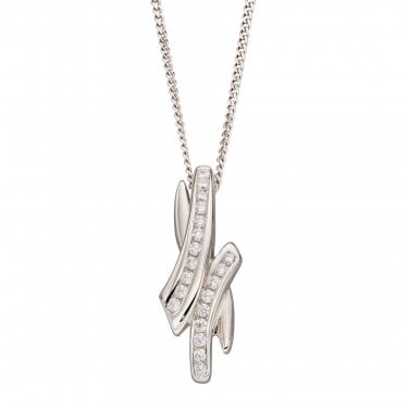 Fiorelli Sterling Silver CZ Crossover Necklace 41cm-46cm