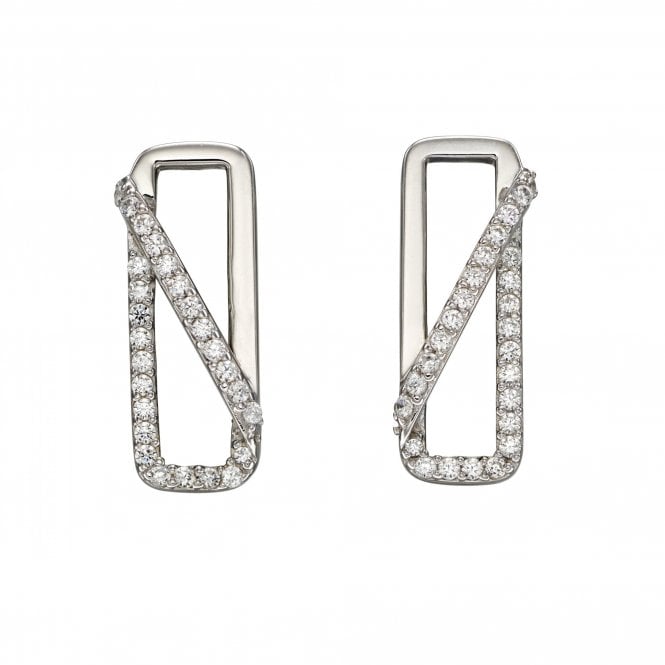 Fiorelli  Sterling Silver CZ Pave Rectangle Crossover Earrings 20x8mm