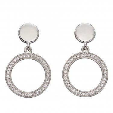Fiorelli Sterling Silver Double Disc with Channel Setting CZ Drop Earrings