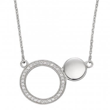 Fiorelli Sterling Silver Double Disc with CZ Necklace