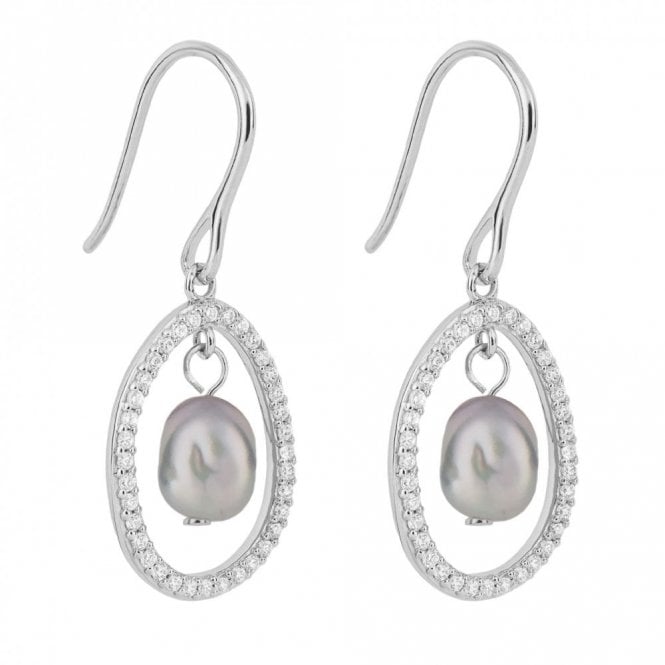 Fiorelli  Sterling Silver Floating Freshwater Pearl with CZ Drop Earrings
