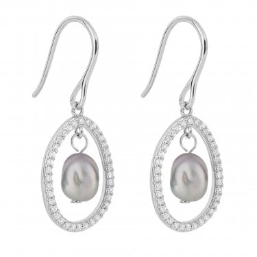 Fiorelli Sterling Silver Floating Freshwater Pearl with CZ Drop Earrings