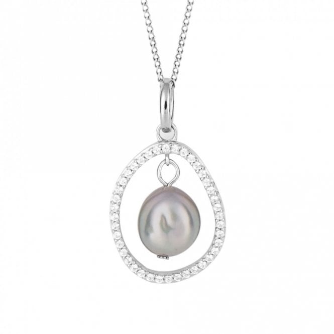 Fiorelli  Sterling Silver Floating Freshwater Pearl with CZ Necklace 41cm-46cm