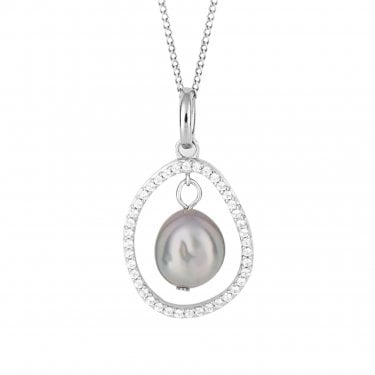Fiorelli Sterling Silver Floating Freshwater Pearl with CZ Necklace 41cm-46cm