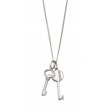 Fiorelli Sterling Silver Plain & CZ Double Key Necklace