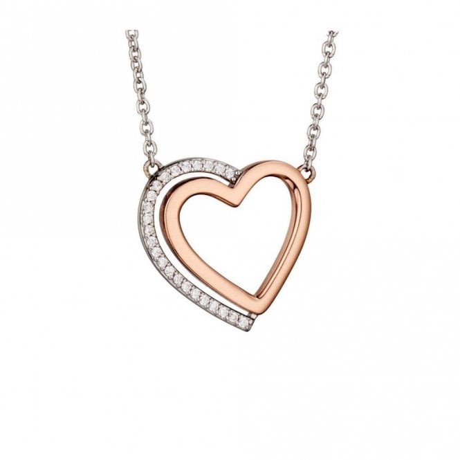 Fiorelli  Sterling Silver & Rose Gold Pave CZ Heart Necklace