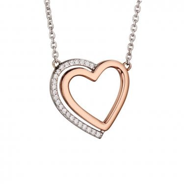 Fiorelli Sterling Silver & Rose Gold Pave CZ Heart Necklace