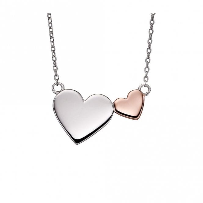 Fiorelli  Sterling Silver & Rose Gold Tone Double Heart Necklace 41-46cm