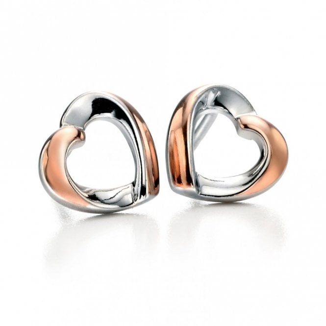Fiorelli  Sterling Silver & Rose Gold Tone Ribbon Heart Earrings