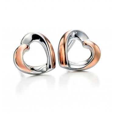 Fiorelli Sterling Silver & Rose Gold Tone Ribbon Heart Earrings