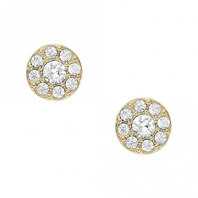Fossil Jewellery Fossil All Stacked Up CZ Gold Tone Stainless Steel Stud Earrings 0.7cm