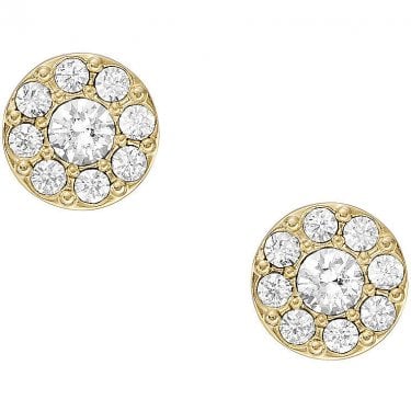 Fossil All Stacked Up CZ Gold Tone Stainless Steel Stud Earrings 0.7cm