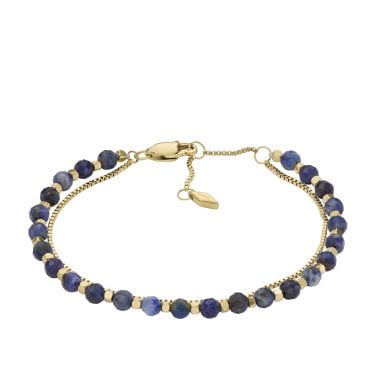 Fossil All Stacked Up Blue Lapis Beaded Multi Strand Bracelet 0.4cm, 16.5cm + 3.5cm