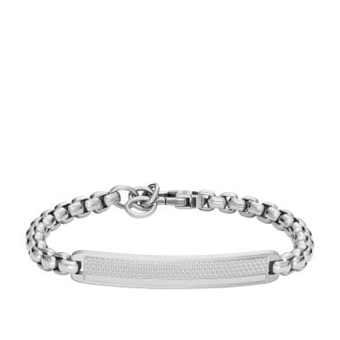 Fossil Gents Knox Knurled Texture Stainless Steel ID Bracelet 5.3 x 0.8cm, 22cm