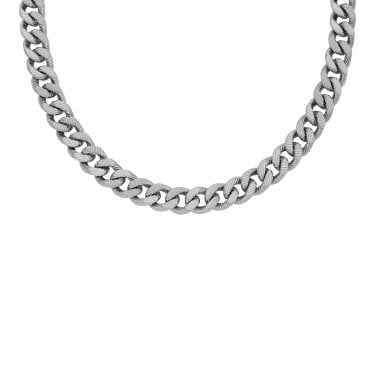 Fossil Harlow Linear Texture Stainless Steel Chain Necklace 1cm, 50.8cm