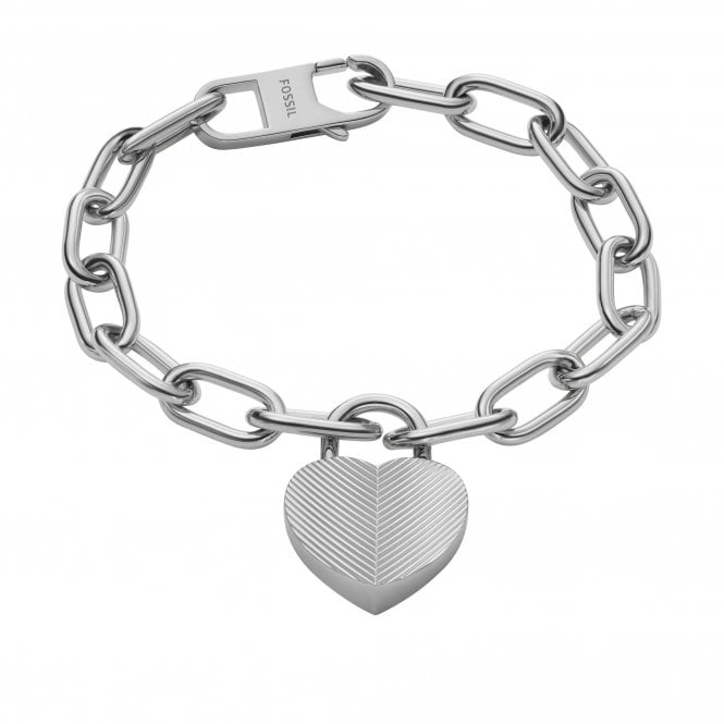 Fossil Jewellery Fossil Harlow Linear Texture Stainless Steel Heart Bracelet 3cm, 19cm