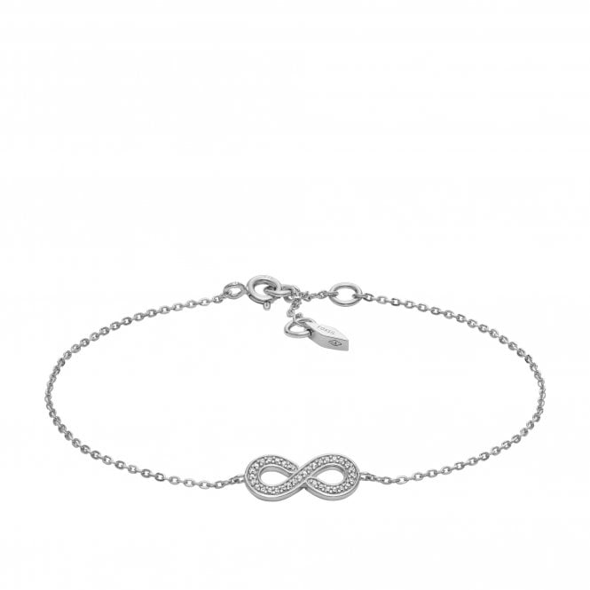 Fossil Jewellery Fossil Infinity CZ Sterling Silver Bracelet 1.4cm, 16.5cm + 2.5cm