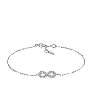 Fossil Infinity CZ Sterling Silver Bracelet 1.4cm, 16.5cm + 2.5cm