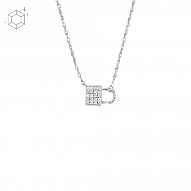 Fossil Jewellery Fossil Lock Sterling Silver Lock Chain CZ Necklace 0.6cm, 40cm + 5cm