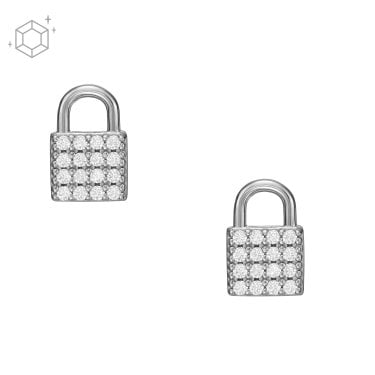 Fossil Lock Sterling Silver Lock Chain CZ Stud Earrings 0.8x0.5cm