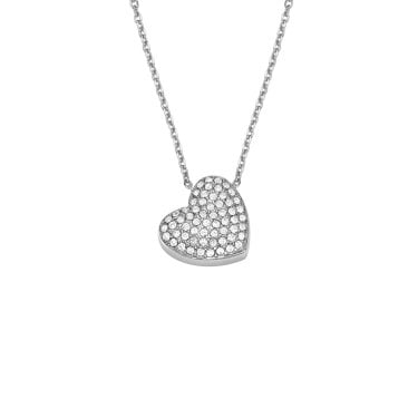 Fossil Sadie Glitz CZ Heart Stainless Steel Necklace 1.2cm, 45cm