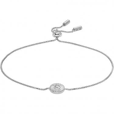 Fossil Texture Circle Sterling Silver CZ Circle Slider Bracelet 21cm