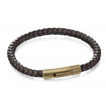 Fred Bennett Brown & Black Leather Woven Bracelet 21.5cm