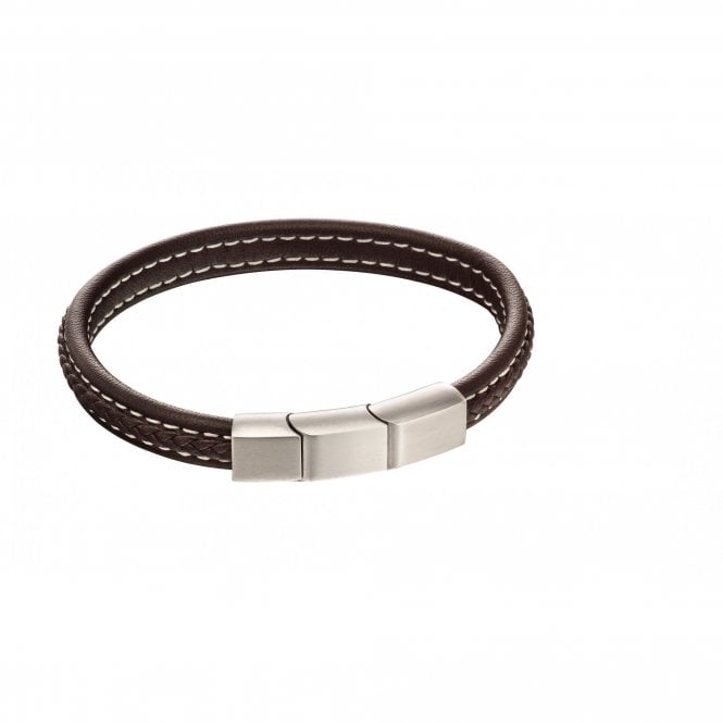 Fred Bennett  Mixed Brushed Finish Brown Leather Bracelet 21cm