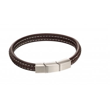 Fred Bennett Mixed Brushed Finish Brown Leather Bracelet 21cm