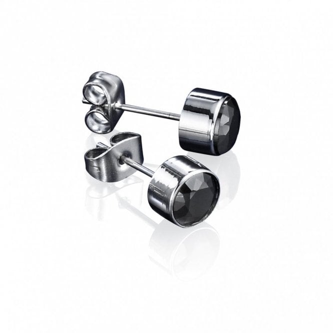 Fred Bennett  Stainless Steel Black Cubic Zirconia Earrings