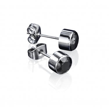 Fred Bennett Stainless Steel Black Cubic Zirconia Earrings