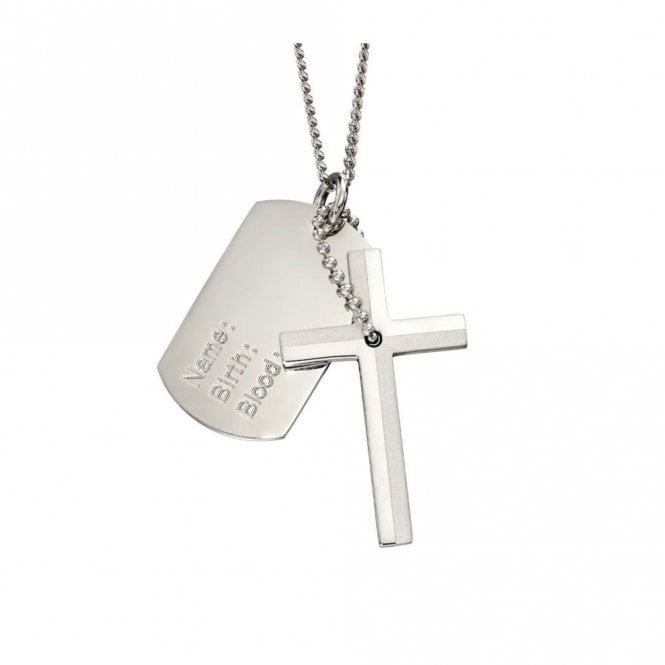 Fred Bennett  Stainless Steel Cross & Dog Tag Necklace 50cm