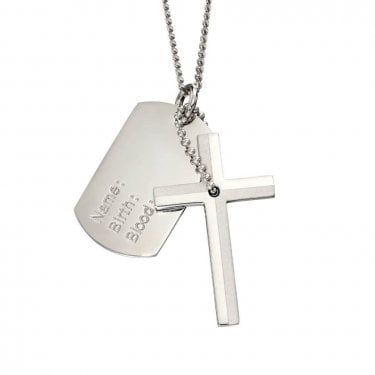 Fred Bennett Stainless Steel Cross & Dog Tag Necklace 50cm