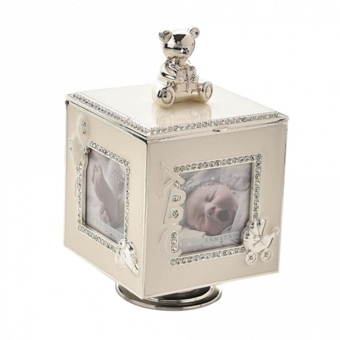 Bambino  Baby Silver Plated Rotating Photo Frame Music Box 160 x 95mm