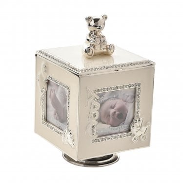 Bambino Baby Silver Plated Rotating Photo Frame Music Box 160 x 95mm